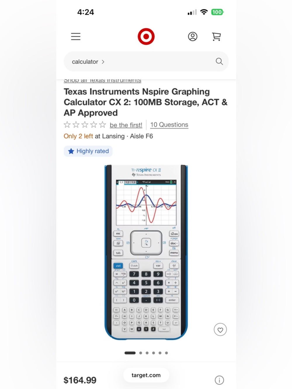 Texas Instruments Nspire CX II Graphing Calculator - White and Blue Trim